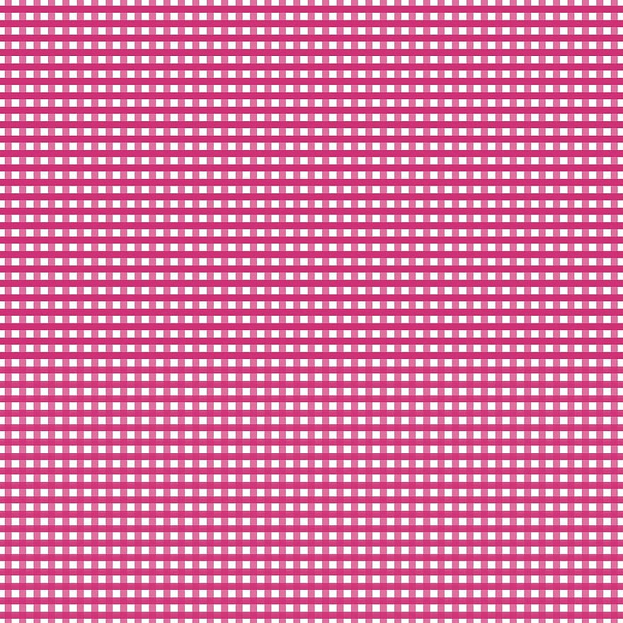 gingham, comprovar, plaid, teixit, patró, quadrats, ratlles, blanc, decoració, festa, milfulles de color rosa