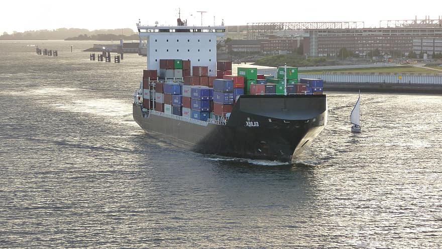kontenerowiec, Port, transport, morze, Wysyłka , transport towarowy, kontener ładunkowy, statek morski, środek transportu, statek przemysłowy, przemysł