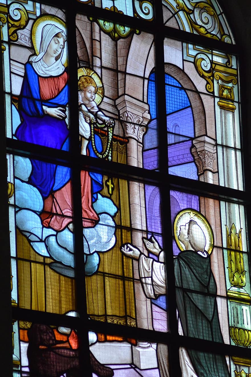 färgatglas, Saint Dominique, kyrka, glasmålning fönster, arkitektur, kristendom, fönster, religion, glas, katolicism, andlighet