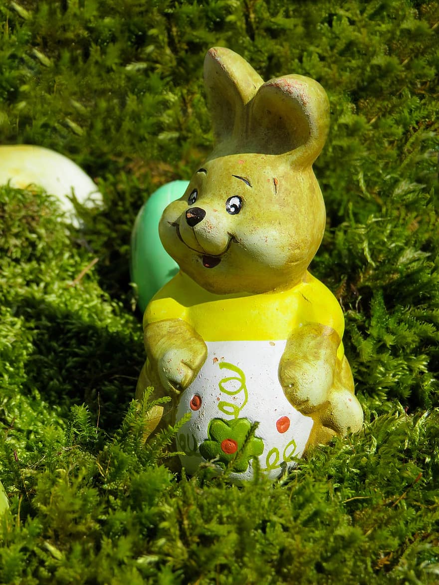 Easter, Easter Bunny, Figure, Decoration, Easter Egg, Moss, Garden, Park, grass, cute, green color