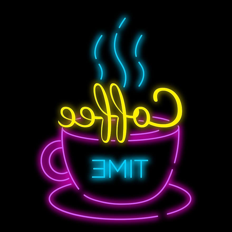 Coffee, Neon Lights, Advertising, Coffee Time, Neon, Neon Colors, Neon Glow, Sign, Signage, Colorful, Glow