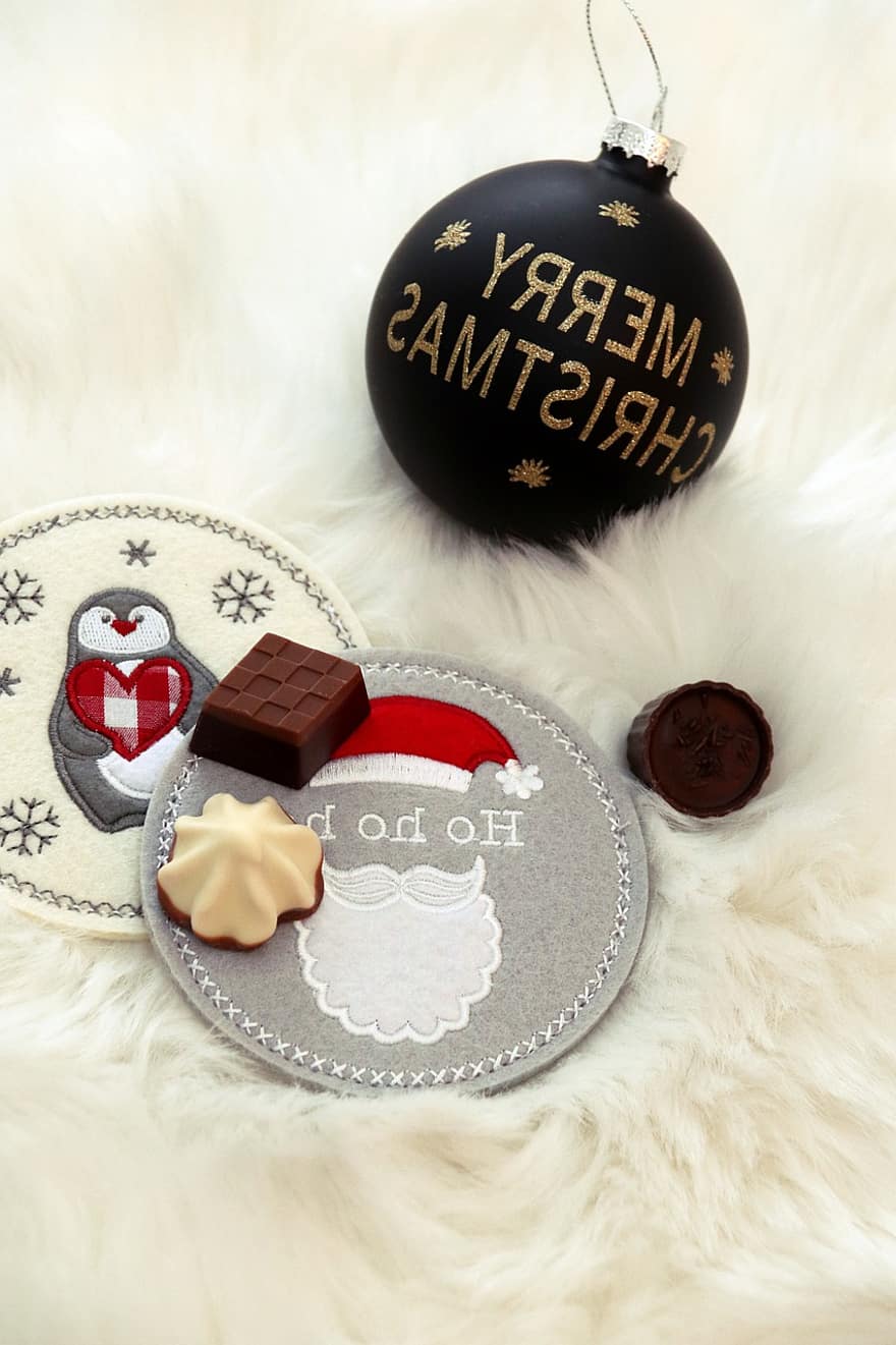 Boże Narodzenie, czas świąt, czekoladki, świateczne ozdoby, Świąteczne podstawki