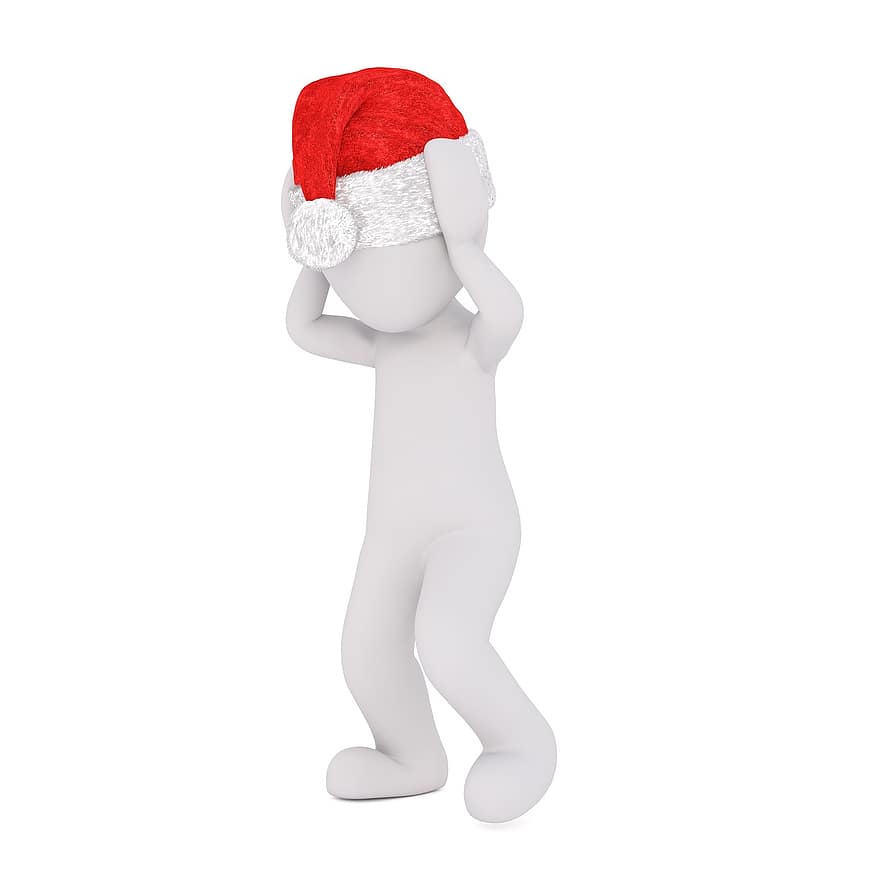 mâle blanc, isolé, modèle 3D, Noël, chapeau de père Noël, tout le corps, blanc, 3d, figure, maux de tête, tête