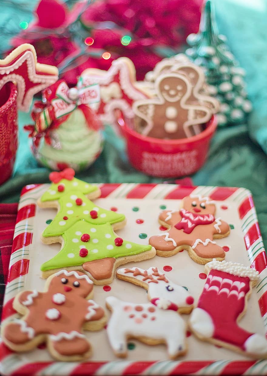 jul, julekaker, pepperkakekaker, søtsaker, Royal Icing Cookies, cookie dekorere, behandler, bakverk