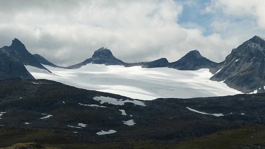 montanhas, neve, solitário, Noruega, natureza