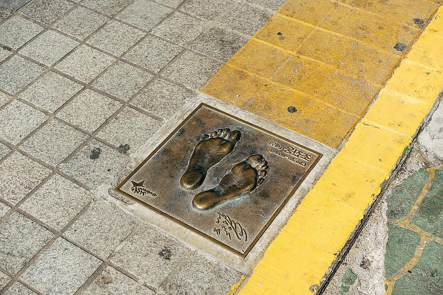 voetspoor, trottoir, weg, stappen, kunstenaars, geheugen, busan, Zuid-Korea