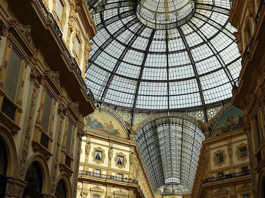 Képtár, Milánó, Emmanuele II, emlékmű, kereskedelmi, piac, kupola