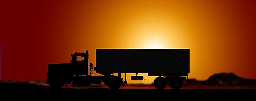 puesta de sol, semirremolques, camión, transporte, vehículo, atmósfera, la carretera