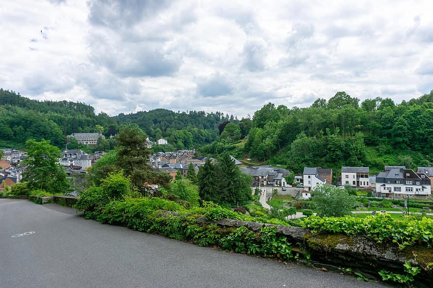 La Roche-en-ardenne, City, Road, Mountains, Buildings, Houses, Trees, Urban, Scenery, Ardennes, La Roche