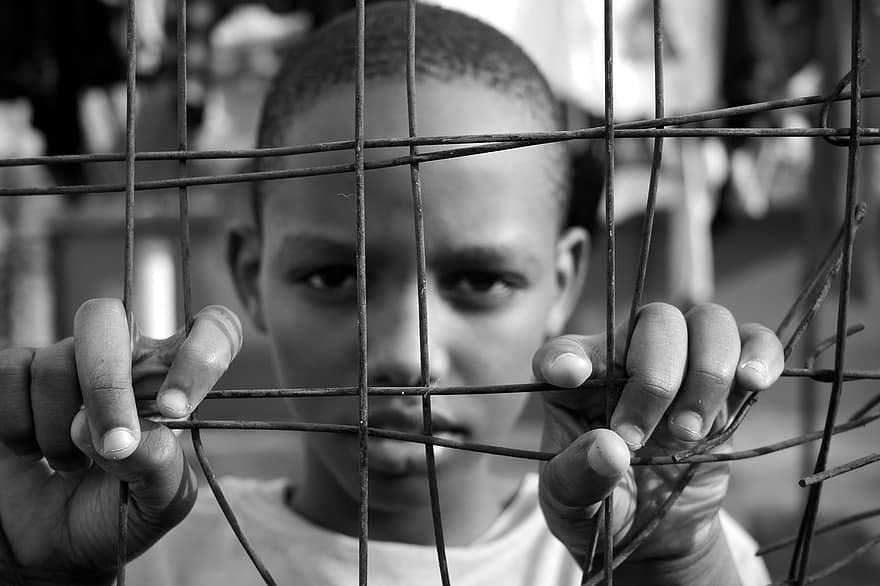 Boy, Kid, Fence, Face, Cell, Prison, Young, Jail