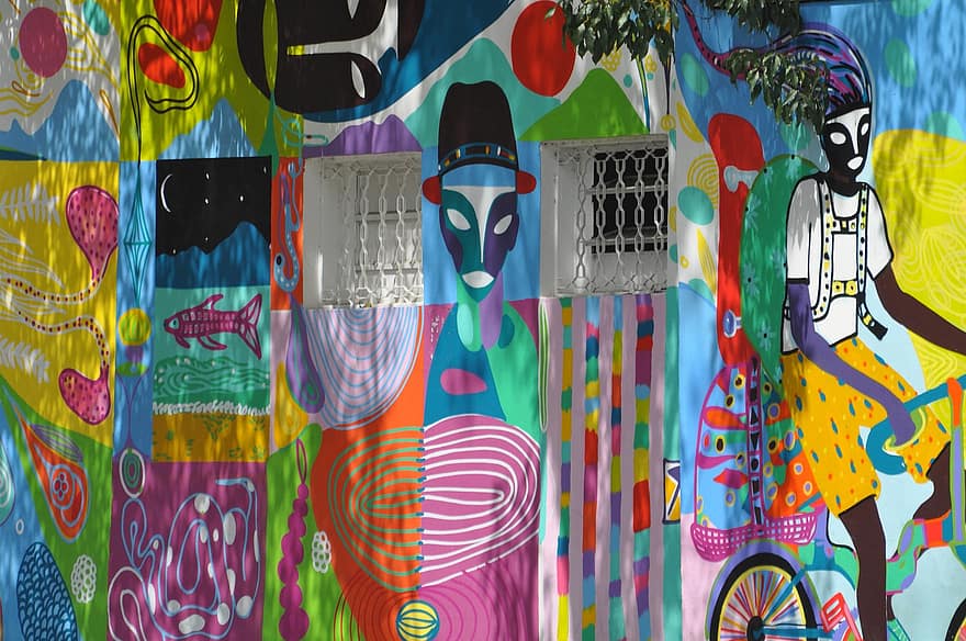 граффити, уличное искусство, городское искусство, Бразилия, солнце, многоцветный, цвет, рисовать, иллюстрация, разноцветный, фоны