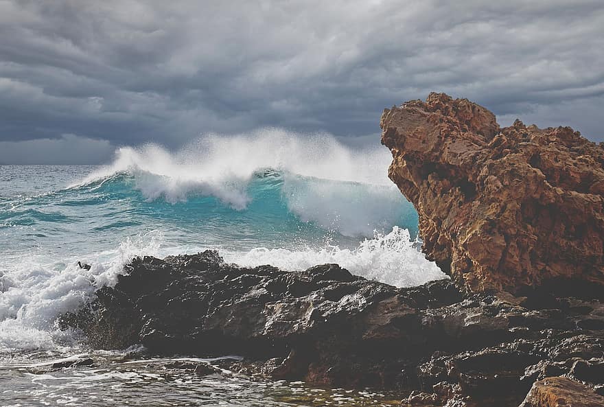 olas, rocas, playa, mar, costa, Costa rocosa, marina, naturaleza, rociar, espuma, viento
