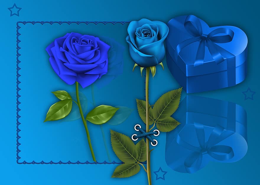 dizains, romantisks, zils, zieds, fona, mīlestība