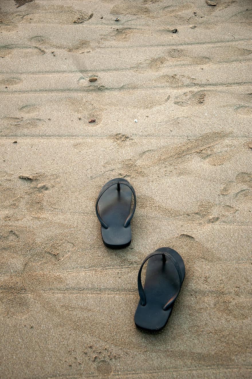 slippers, strand, zand, zomer