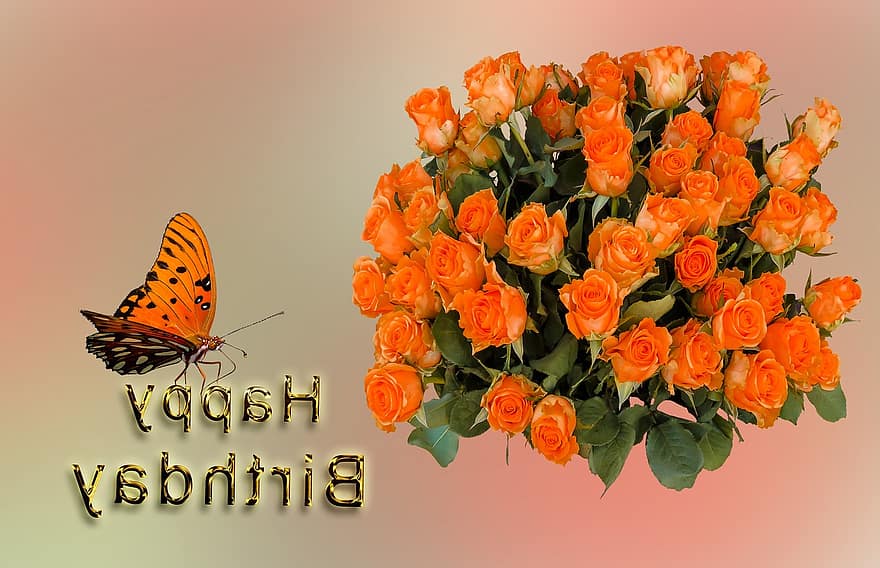 Birthday, Birthday Card, Greeting Card, Greeting, Postcard, Flowers, Congratulations, Rose, Butterfly, Love, Bouquet