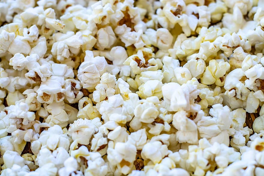 Popcorn, Snack, Refreshment, food, close-up, backgrounds, freshness, movie, technology, macro, yellow
