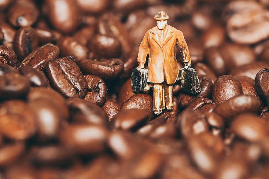 Man, Miniature, Figure, Coffee, Beans, Grain