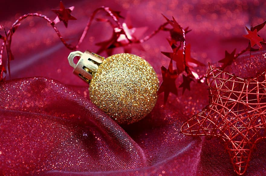коледен мотив, Коледа, Златна топка за коледна елха, червен, звезда, Коледно настроение, Коледна украса, Моят празничен сезон
