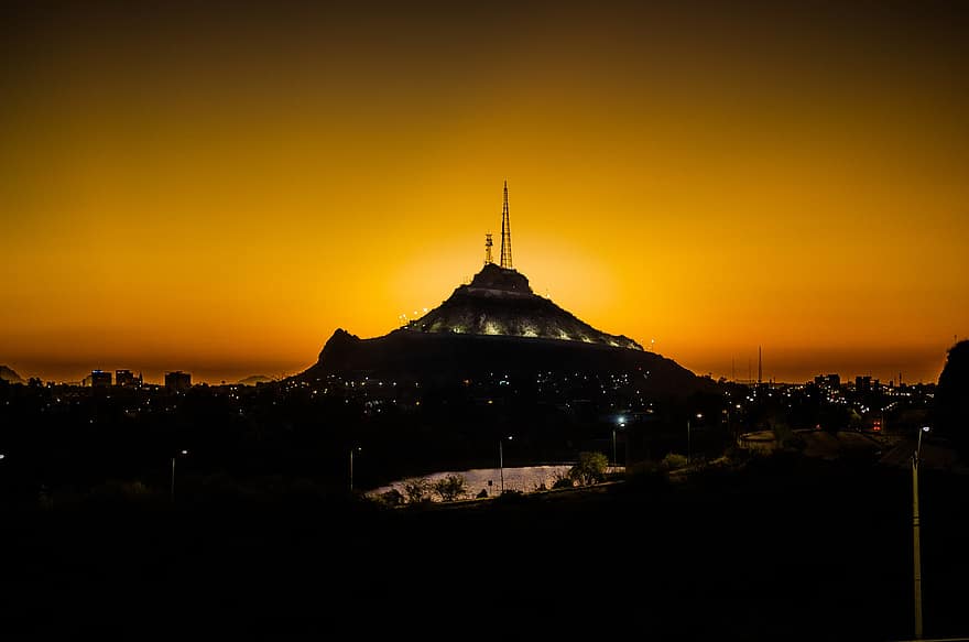 bjerg, bakke, solnedgang, milepæl, Hill Of The Bell, Hermosillo