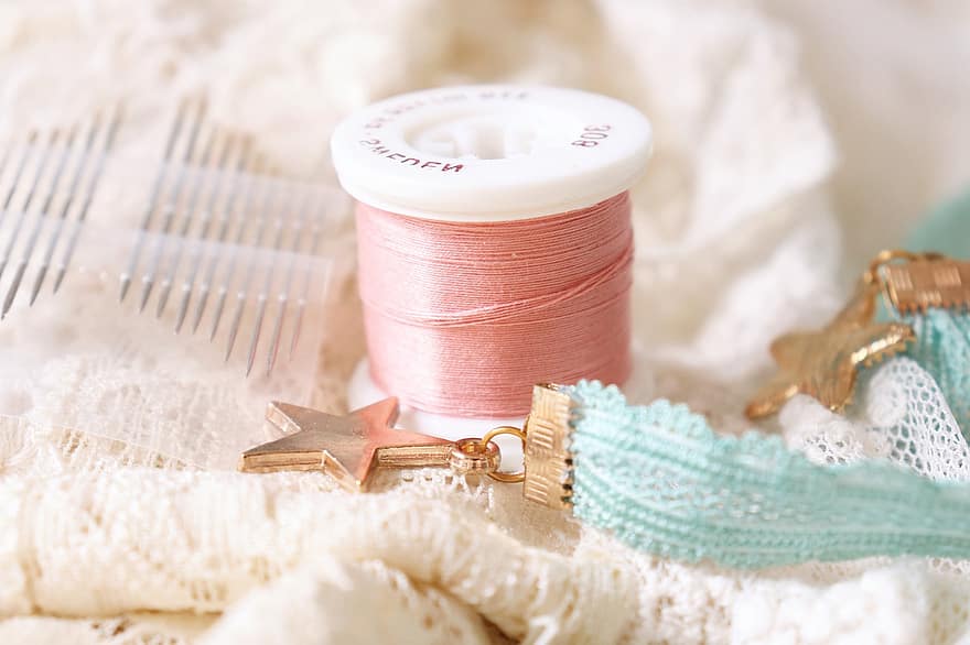 Stars, Medals, String, Thread, Sewing, Hobby, Spool, Pink, Thin
