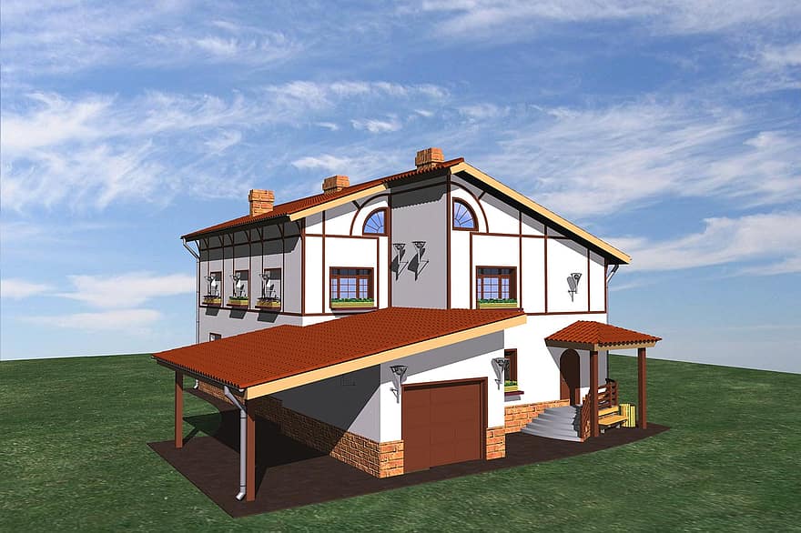 casa, cabaña, 3d, hacer, diseño, arquitectura