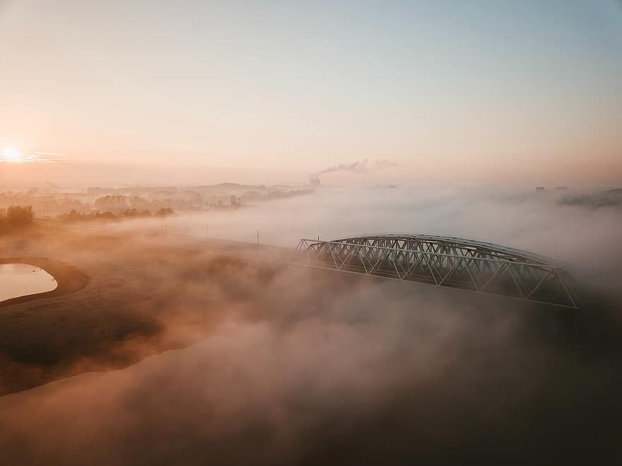 pod, ceaţă, aburi, structura, pod suspendat, cețos