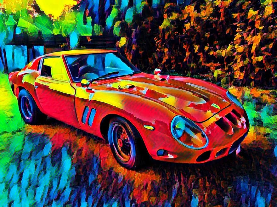 ferrari, Ferarri, GTO, Gto250, mașină sport, epocă, Oldtimer, artă, auto, transport, 1964