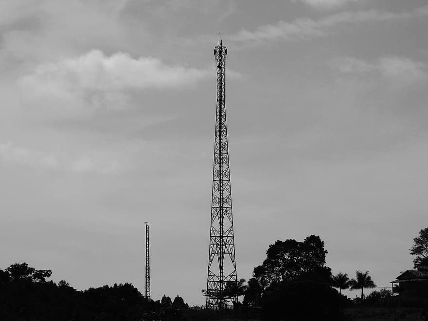 Tower, Black And White, Nature, Architecture, Construction, Industrial, Urban, Clouds, Roofs