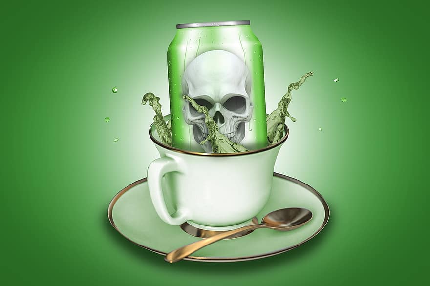 lattina di soda, bevanda energetica, cranio, bere, liquido, annuncio, Halloween, sfondi, singolo oggetto, Morte, spaventoso