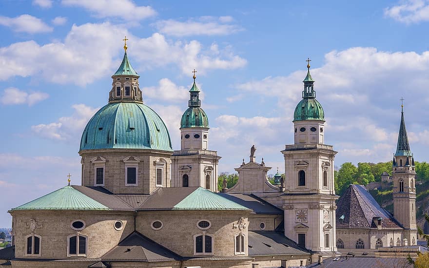 catedrală, catedrala din Salzburg, salzburg, biserică, dom, turnuri, istoric, stil baroc