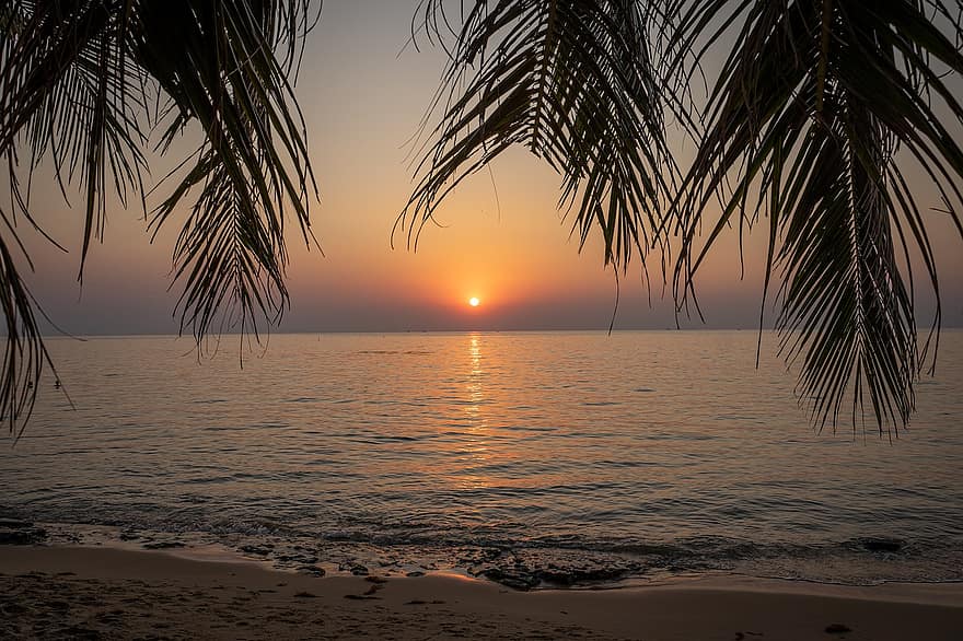 Vietnam, pláž, brzy ráno, svítání, moře, ostrov, Příroda, krajina, západ slunce, letní, soumrak