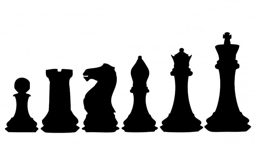 escacs, peces d’escacs, Una peça d'escacs, negre, silueta, art, rei, reina, bisbe, cavaller, peó