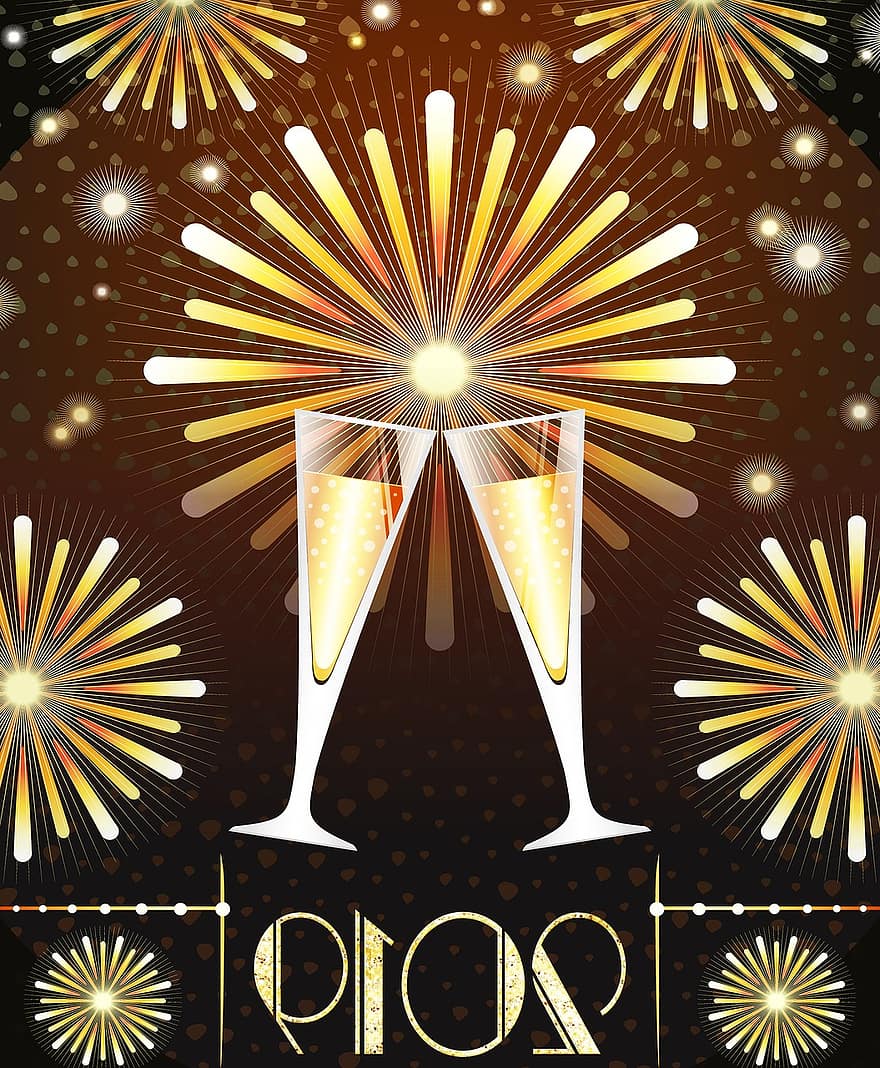 nyt år, 2019, godt nytår, champagne, ristet brød, fest, succes, begivenhed, forhåbninger, fejre, Eva