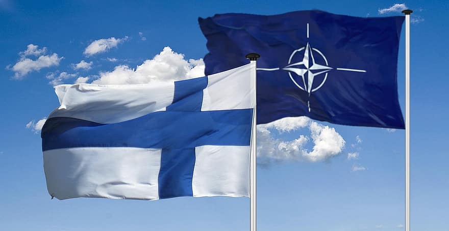 OTAN, Finlandia, banderas, solidaridad, bandera, guerra, paz, la paz mundial, tierra, dom, política