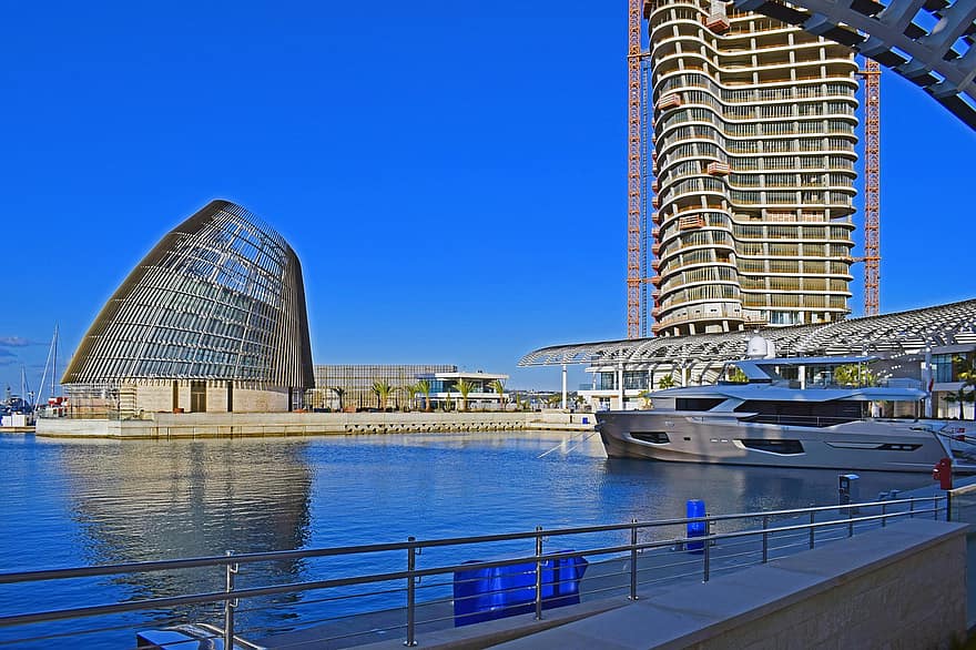 bygning, yacht, marina, arkitektur, nutidige, moderne, struktur, hav, berømte sted, skyskraber, bygning udvendig