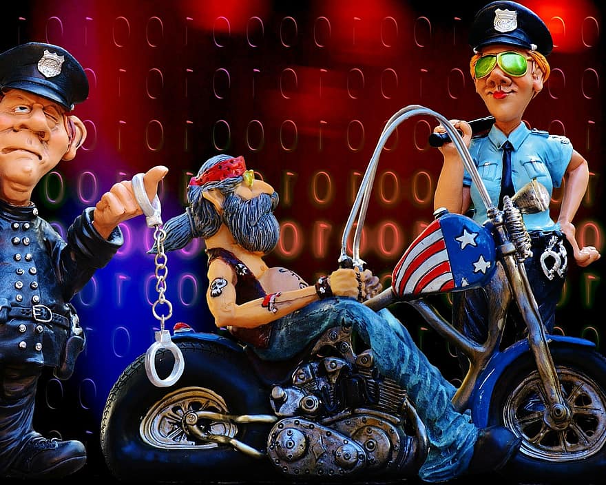 politiet, styre, trafikk, vei, sammenligning, Internett sikkerhet, sikkerhet, sykkel, politimann, politikvinne, motorsykkel