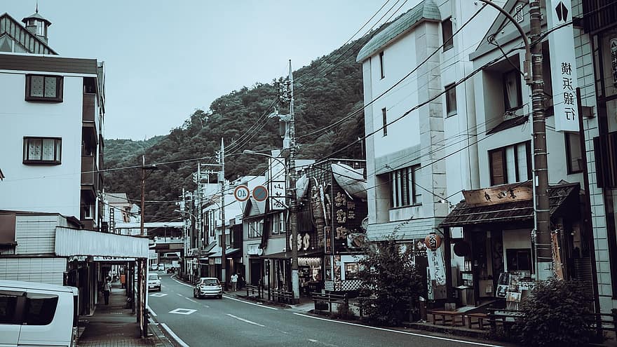 Inn, Japan, Hakone, Ryokan, architecture, building exterior, built structure, cityscape, car, city life, travel