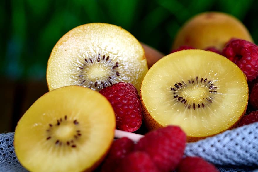 kiwi, frukt, hallon, mat, färsk, hälsosam, mogen, organisk, ljuv, producera