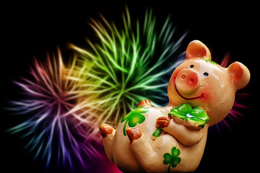 szczęście, prosiątko, szczęśliwa świnia, uroczy, talizman, siać, Sylwester, nowy Rok, kartka z życzeniami, Słodkie, wieprzowy