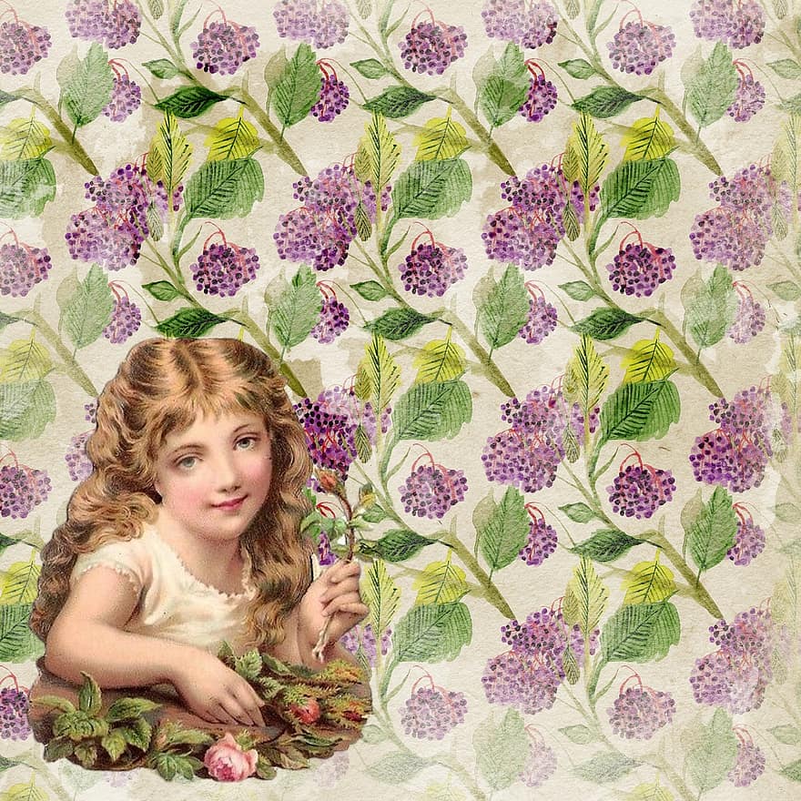 Background, Vintage, Flower, Cute, Victorian, Girl, Woman, Antique, Page, Scrapbook, Pink
