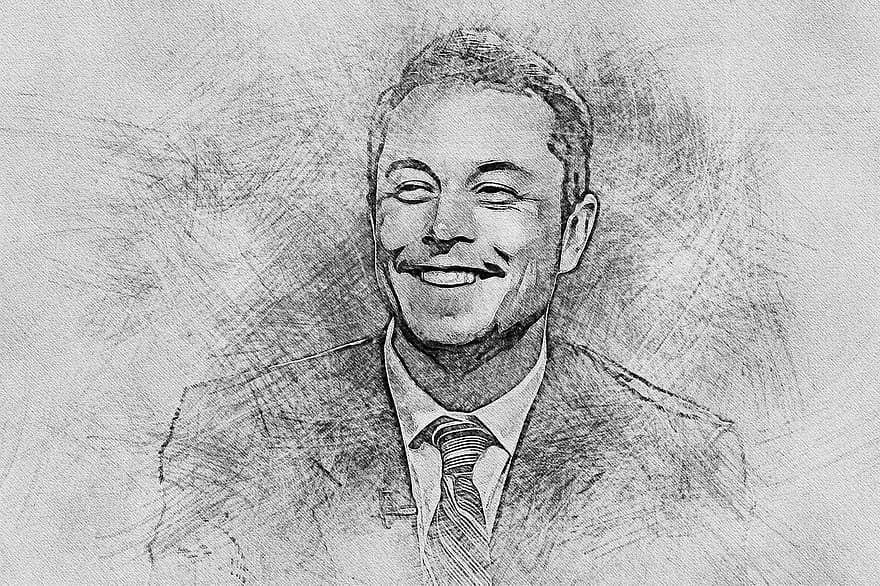 Elon Musk, tekening, portret, ondernemer, investeerder, schetsen, zwart en wit, mannen, illustratie, een persoon, mannetjes