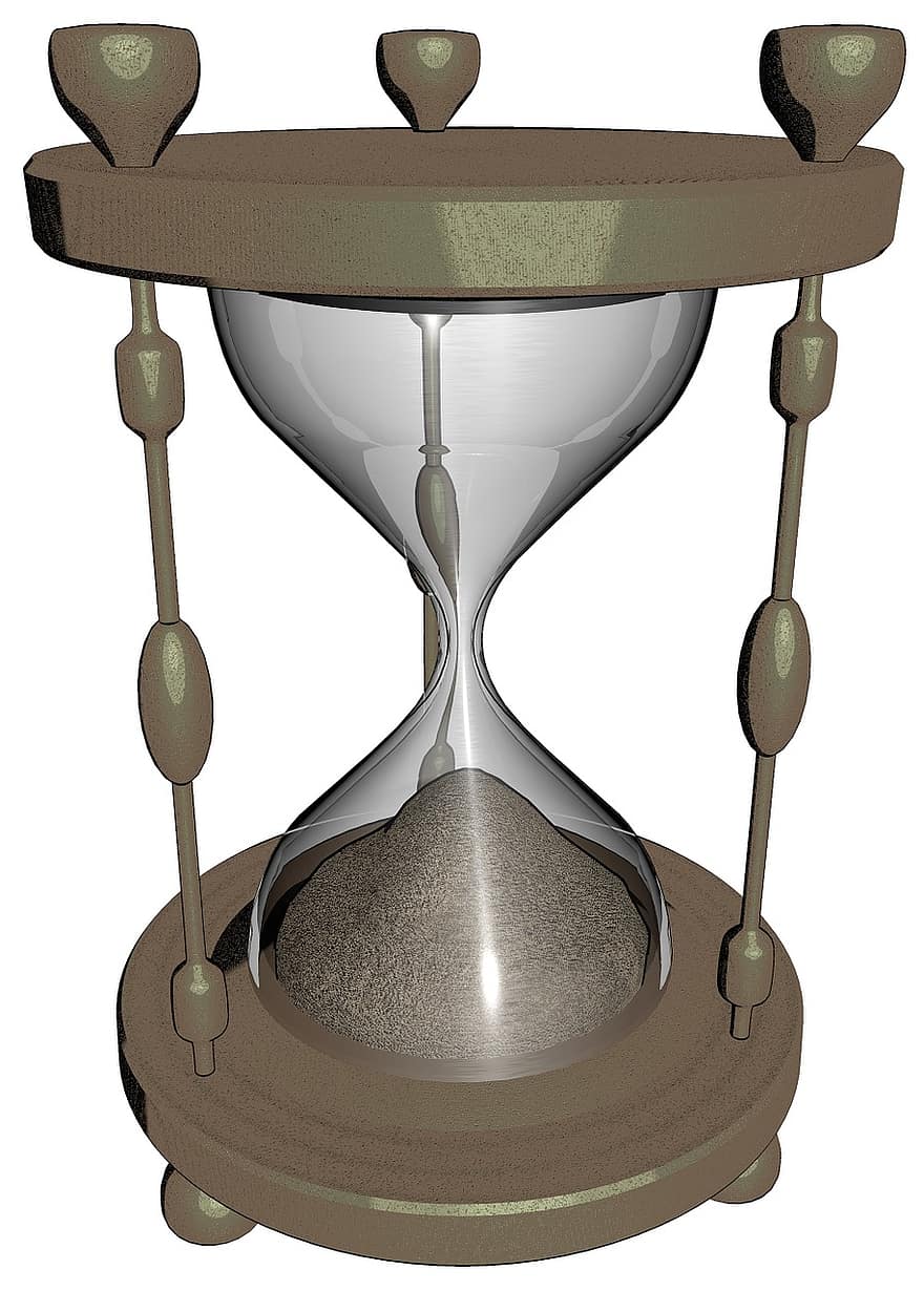 Sanduhr, Uhr, Messing-, Kristallglas, Zeit, zweite, Minute, Stunde, Tag, Sand, läuft aus