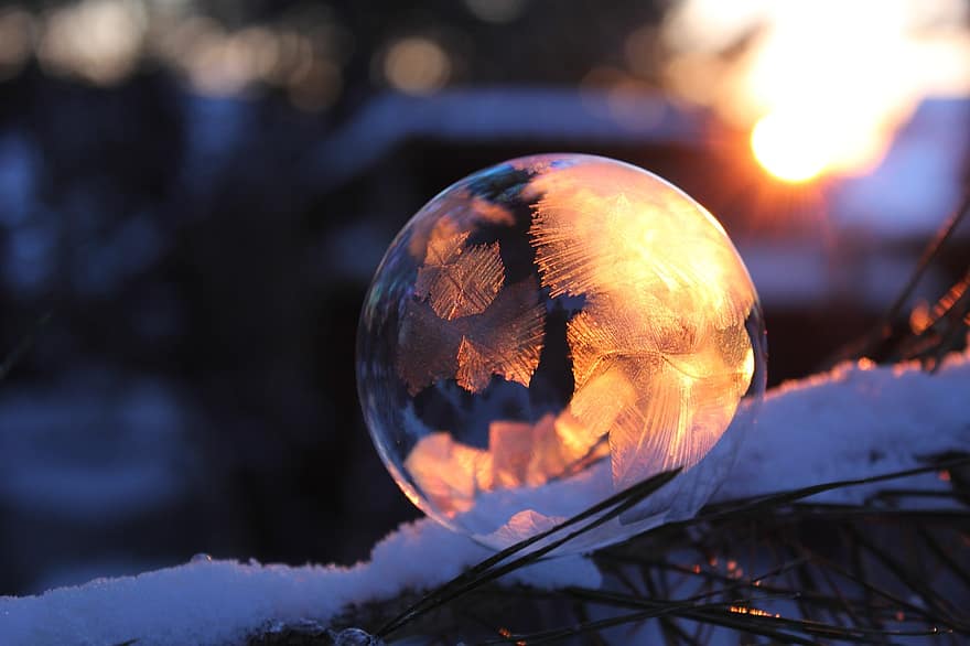बर्फ की गेंद, बुलबुला, जमे हुए, बर्फ, हिमपात, ठंढ, सर्दी