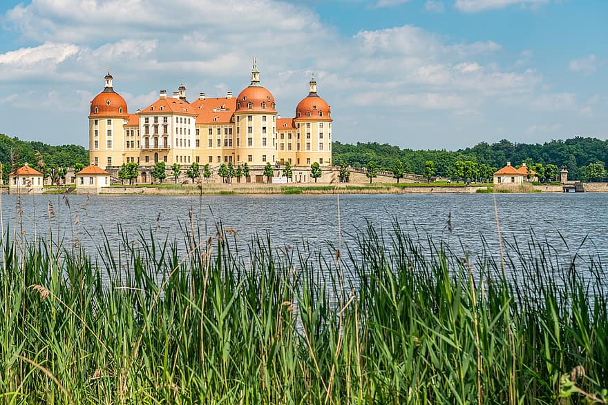 zamek moritzburg, architektura, rzeka, zamek, Natura, Pałac Moritzburg, znane miejsce, lato, woda, historia, kultury