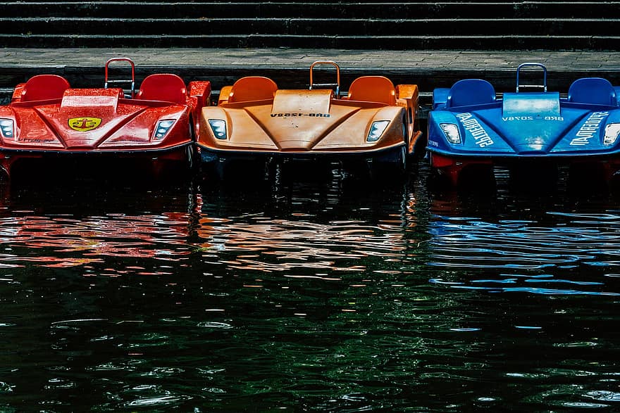 pedalbåter, vann, fritid, moro, sommer, ferier, ta kontakt med, båter, turisme