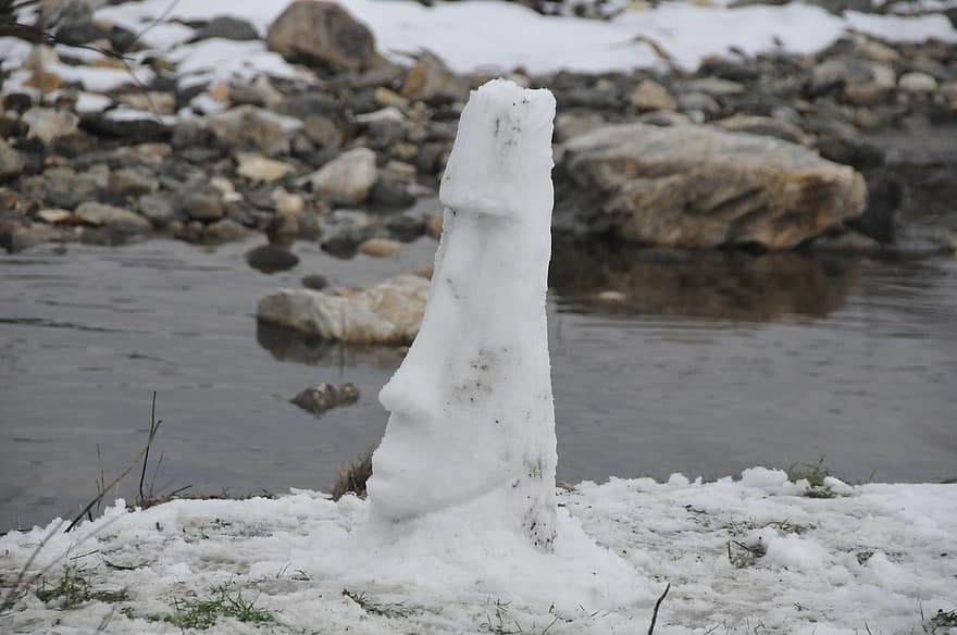 sculpture sur neige, Lac, hiver, neige, rivière, la glace, eau, saison, congelé, fermer, gel