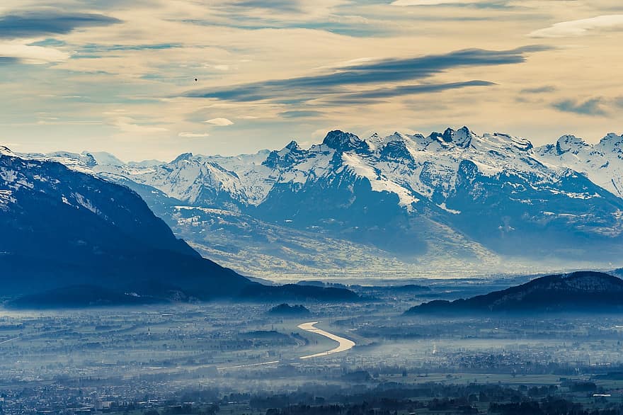 les montagnes, brouillard, neige, la nature, hiver, du froid, chaîne de montagnes, Alpes, paysage, Rhin, Région des trois frontières