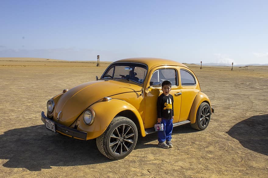 niño, bocho, auto, escarabajo, Volkswagen, clásico, automotor, vehículo