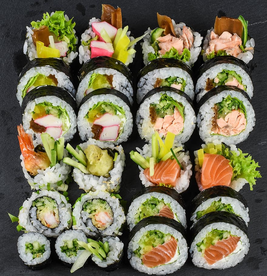 Sushi, rouleaux de sushi, maki californie, nourriture japonaise, cuisine japonaise, Rouleaux de Californi, aliments, Fruit de mer, gourmet, fraîcheur, repas