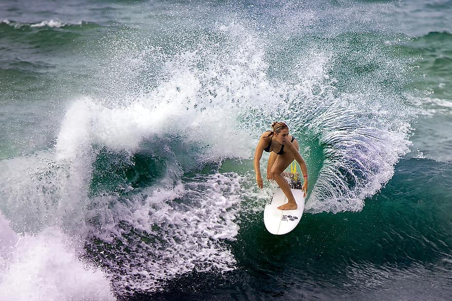 surfing, kvinne, hav